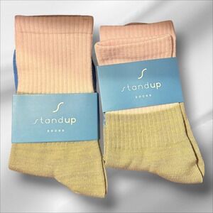 Standup Socks Ribbed Crew Socks Two Tone Color Block 2‎ Pair New